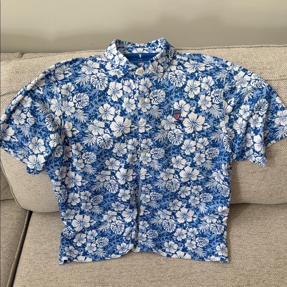 Fairway & Greene Blue and White Floral Shirt union league national embroidered - Picture 1 of 5